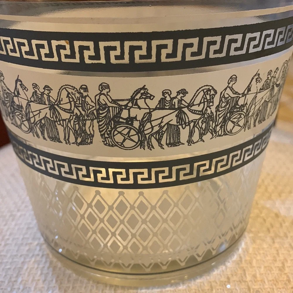 Vintage 1950’s Jeanette glass Blue Patrician‎ Greek Roman chariot ice bucket.